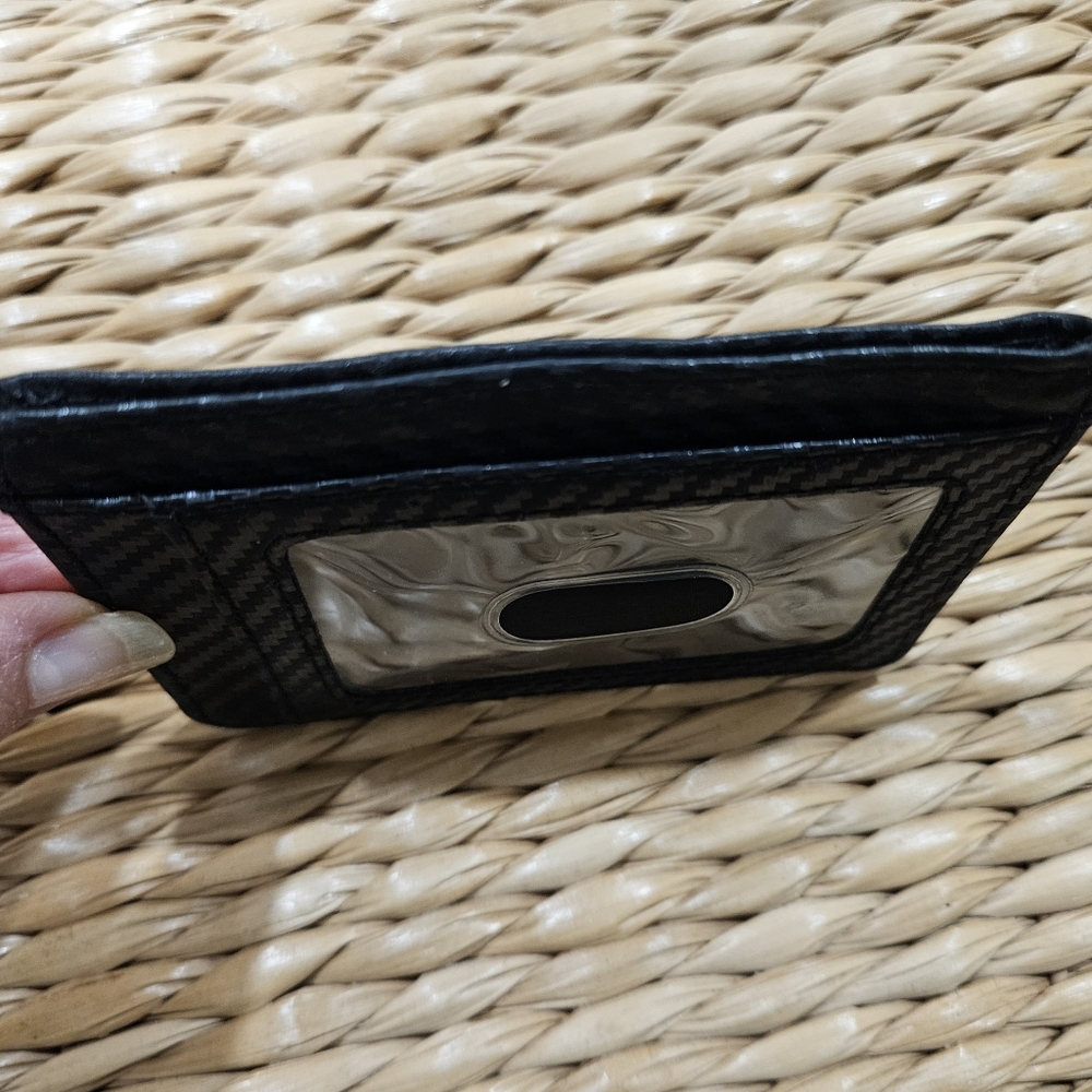 SLIM WALLET leather RFID blocker Mens Womens black minimalist EUC card gift - Picture 8 of 13